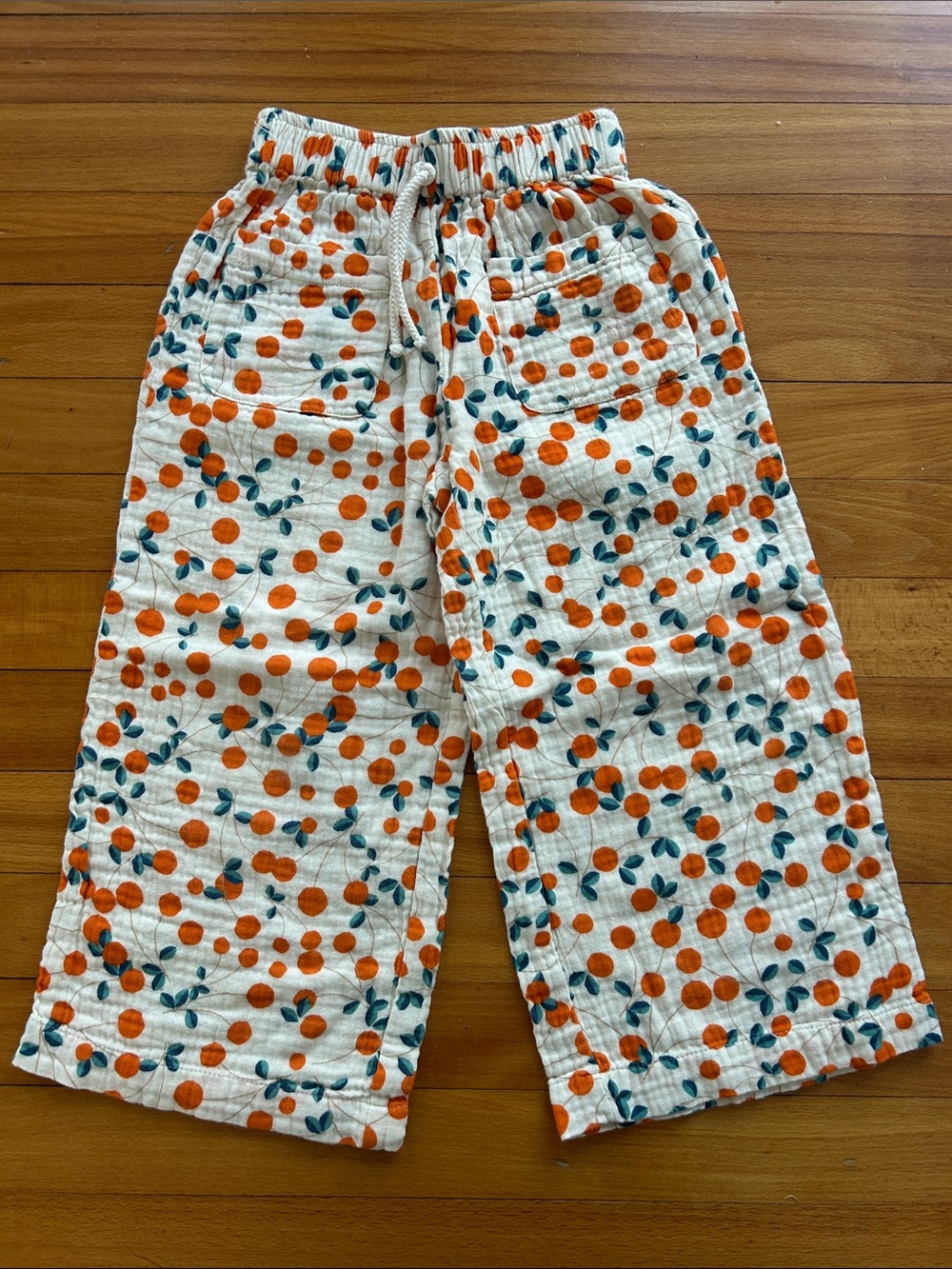 Zara White Cotton Pants with Oranges Motif